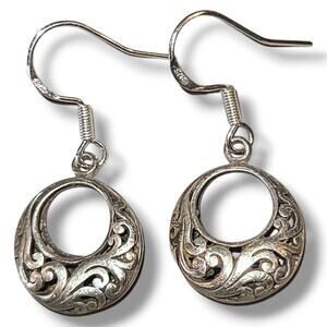 Vintage Sterling Silver 925 Swirl Filigree Dangle Basket Earrings‎